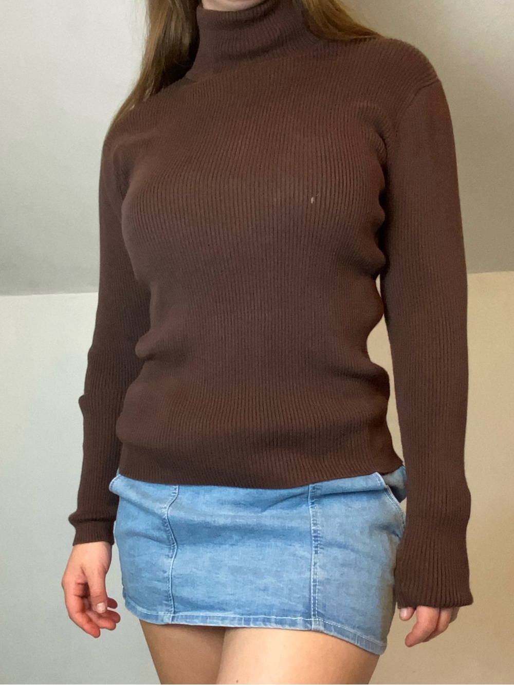Moda International Chocolate Brown Ribbed Turtleneck